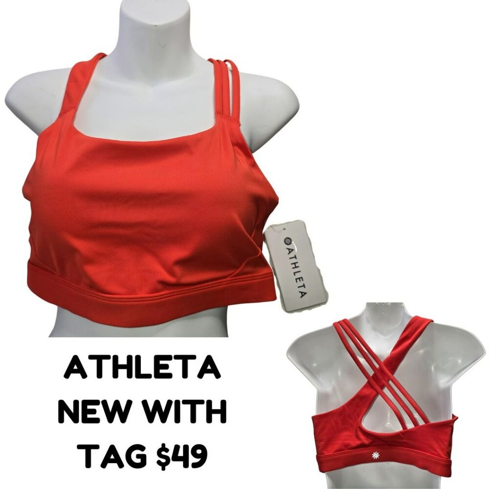 Athleta Train Free Sports Bra NWT Size LARGE Cup D DD Red Orange